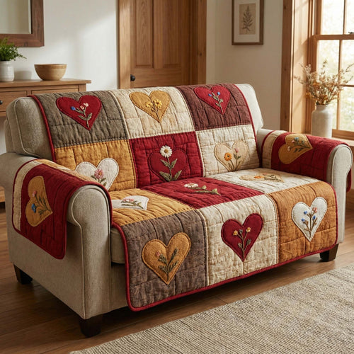 Autumn Hearts Quilted Sofa Cover Fall Halloween Decor For Sofa Couch