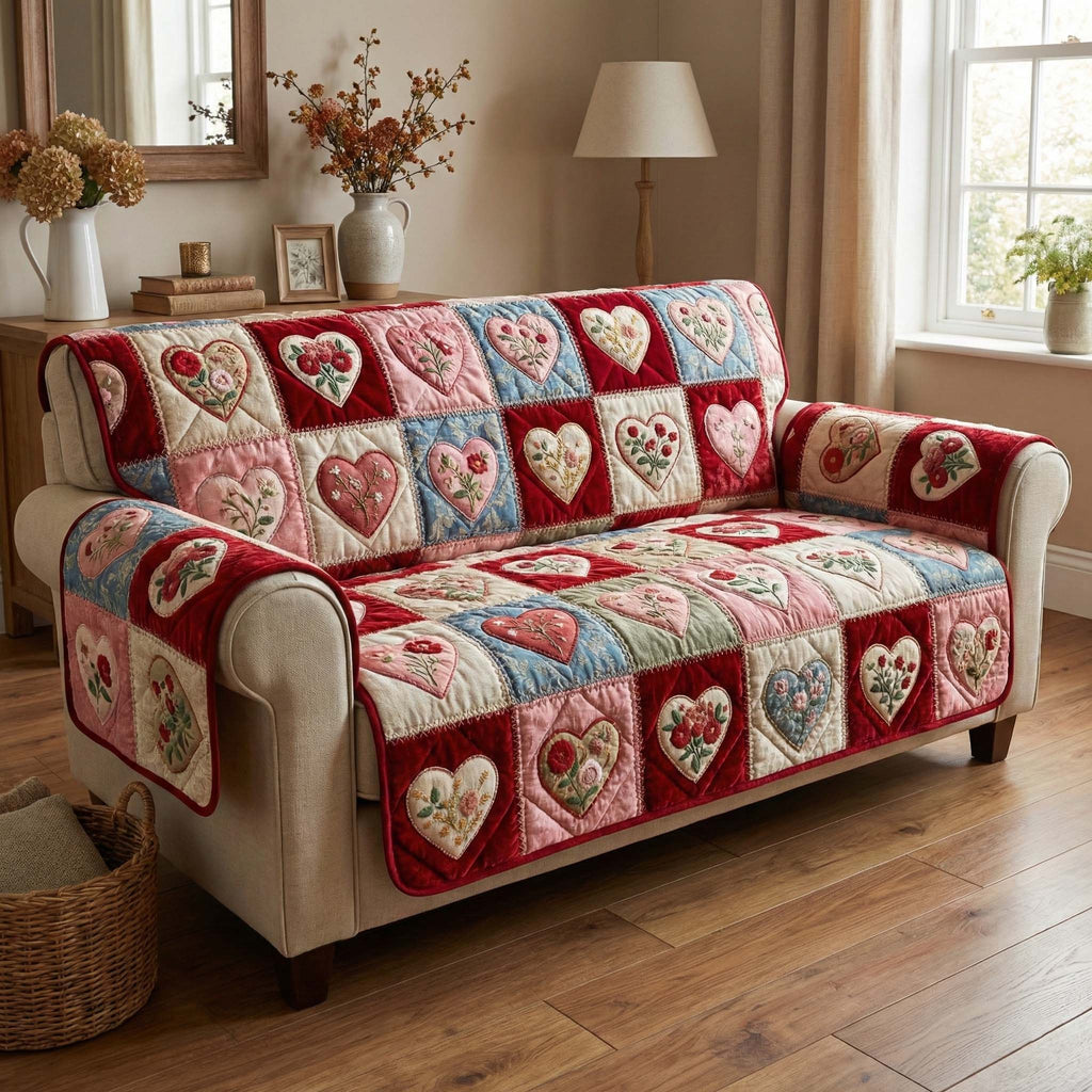 Rose Hearts Quilted Sofa Cover Fall Halloween Decor For Sofa Couch