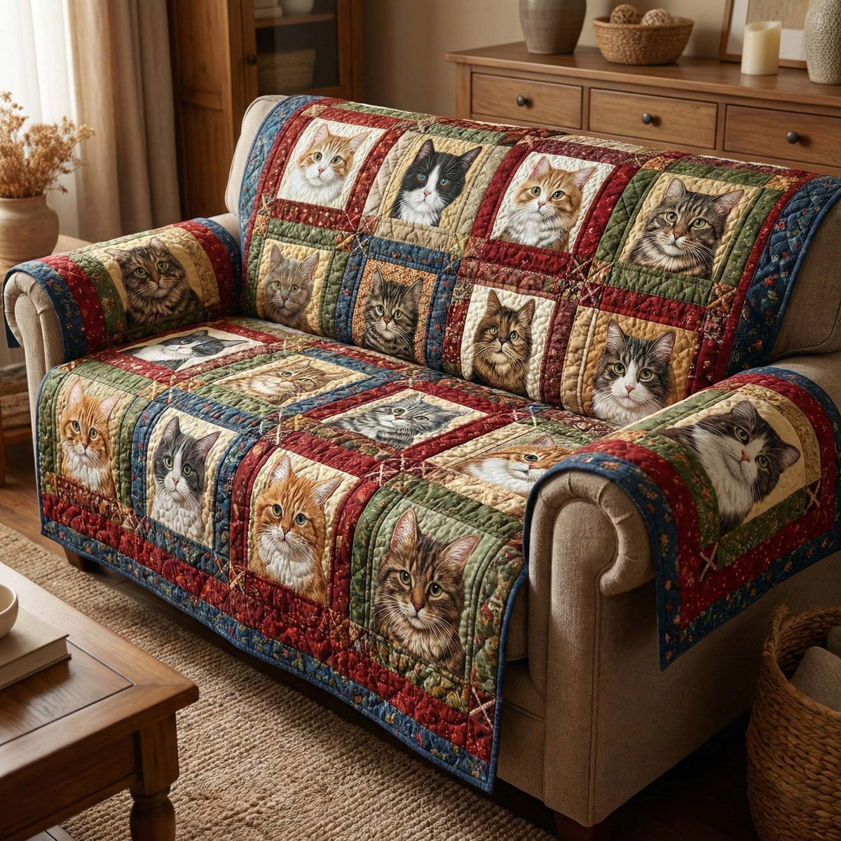 Cozy Patchwork Quilted Sofa Cover Fall Halloween Decor For Sofa Couch