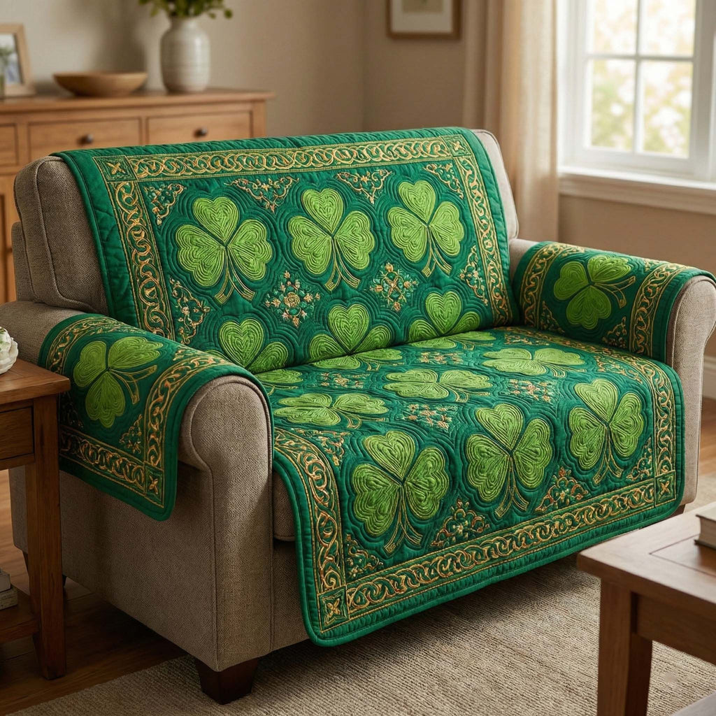 Emerald Hearts Quilted Sofa Cover Fall Halloween Decor For Sofa Couch