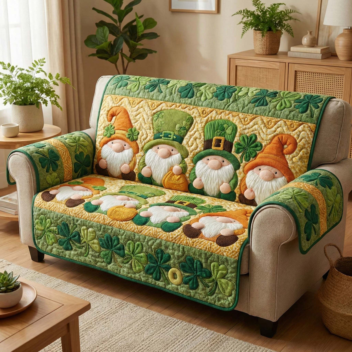 Lucky Gnomes Quilted Sofa Cover Fall Halloween Decor For Sofa Couch
