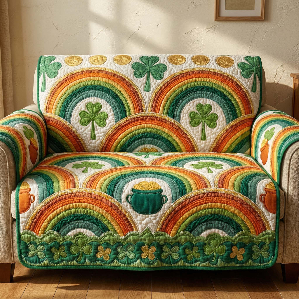 Rainbow Clover Quilted Sofa Cover Fall Halloween Decor For Sofa Couch