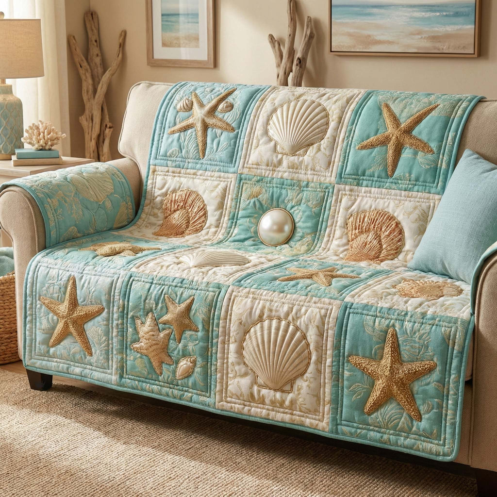 Seaside Shells Quilted Sofa Cover Fall Halloween Decor For Sofa Couch