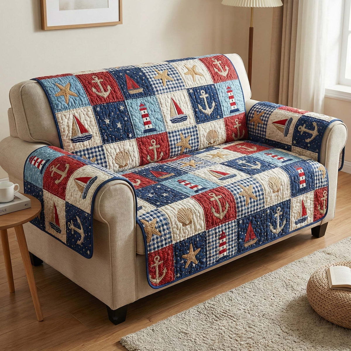 Nautical Patch Quilted Sofa Cover Fall Halloween Decor For Sofa Couch