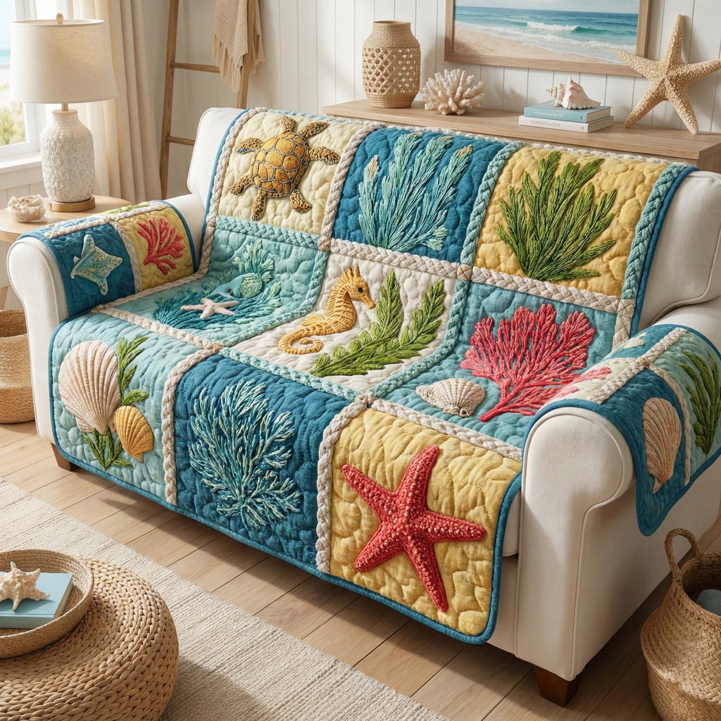 Coral Garden Quilted Sofa Cover Fall Halloween Decor For Sofa Couch