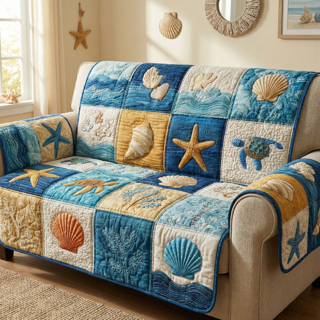 Ocean Blocks Quilted Sofa Cover Fall Halloween Decor For Sofa Couch