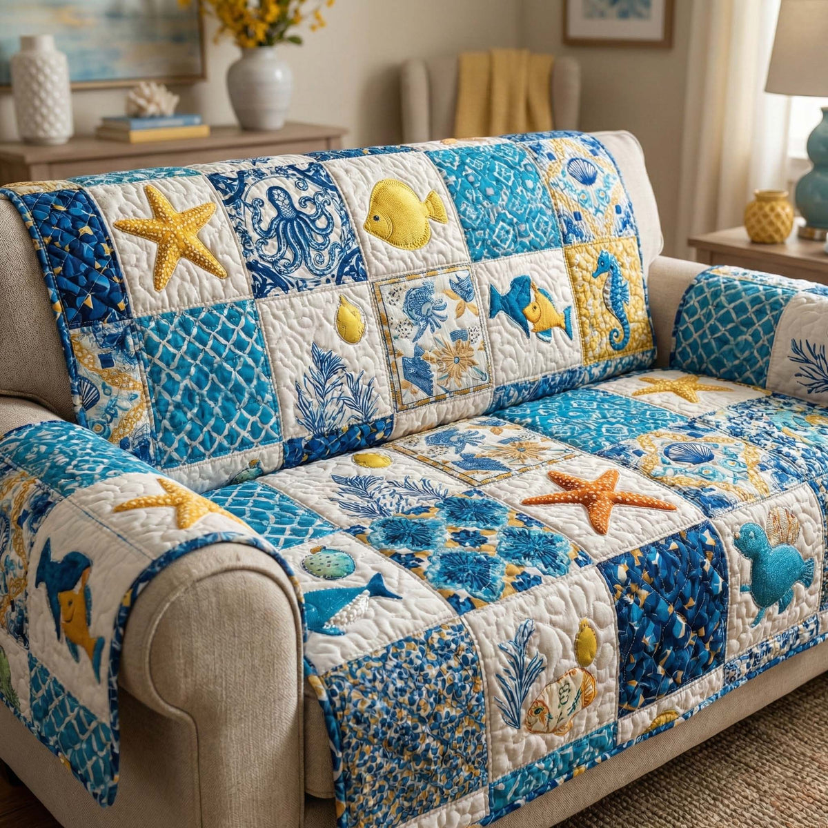 Coastal Quilt Quilted Sofa Cover Fall Halloween Decor For Sofa Couch