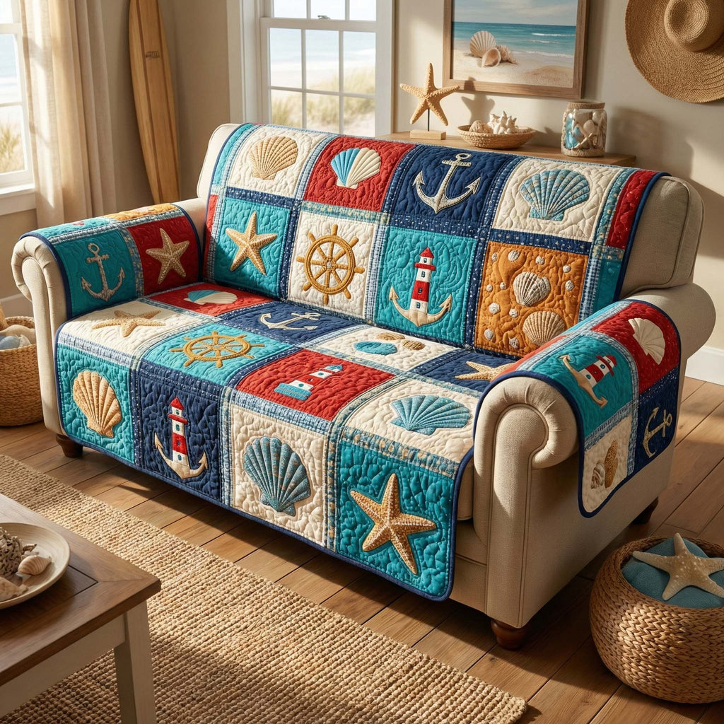 Marine Mosaic Quilted Sofa Cover Fall Halloween Decor For Sofa Couch