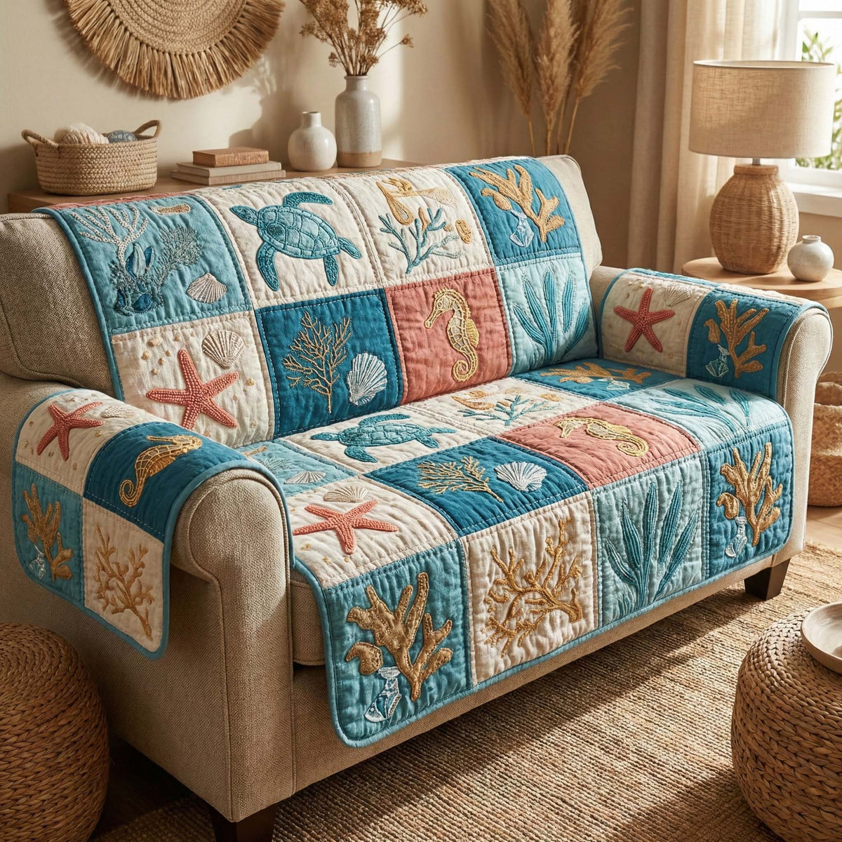 Sea Treasures Quilted Sofa Cover Fall Halloween Decor For Sofa Couch