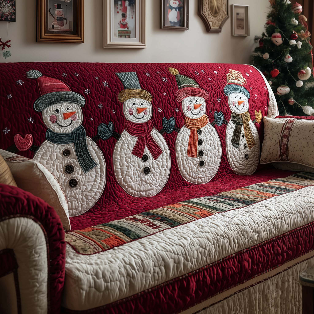 Snowman Row Quilted Sofa Cover Fall Halloween Decor For Sofa Couch