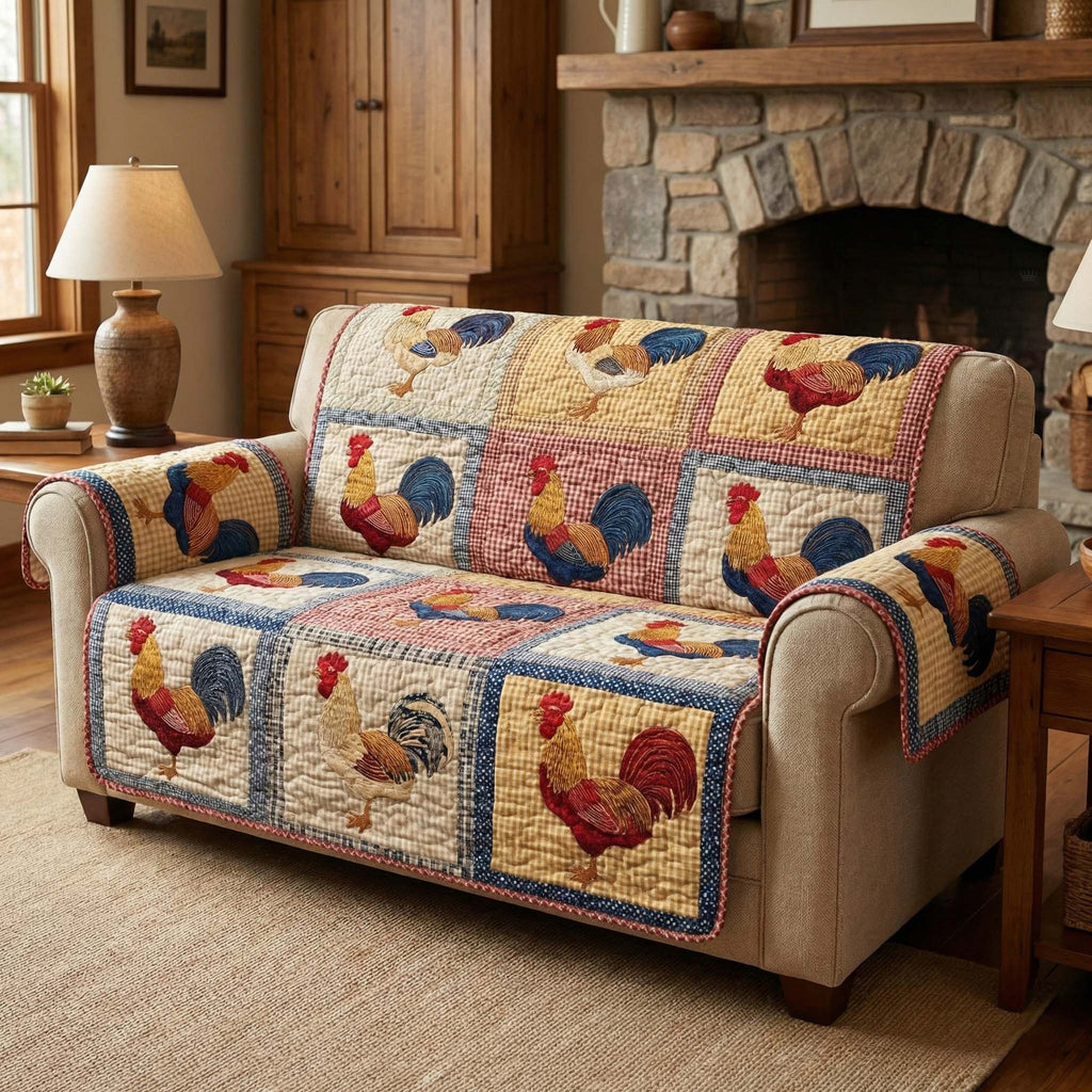 Classic Roosters Quilted Sofa Cover Fall Halloween Decor For Sofa Couch