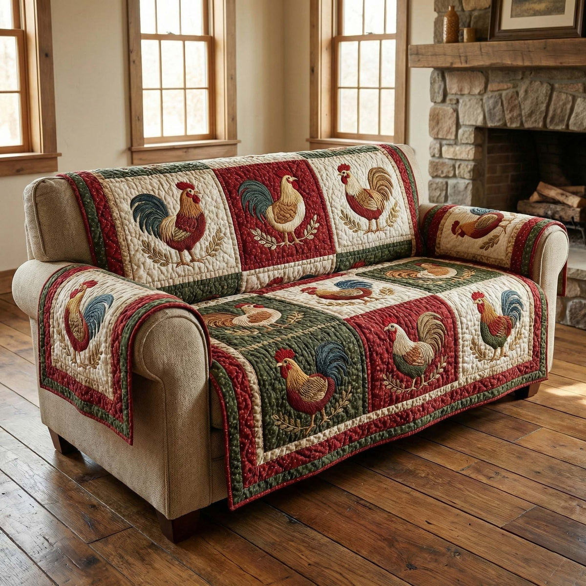 Rustic Roosters Quilted Sofa Cover Fall Halloween Decor For Sofa Couch