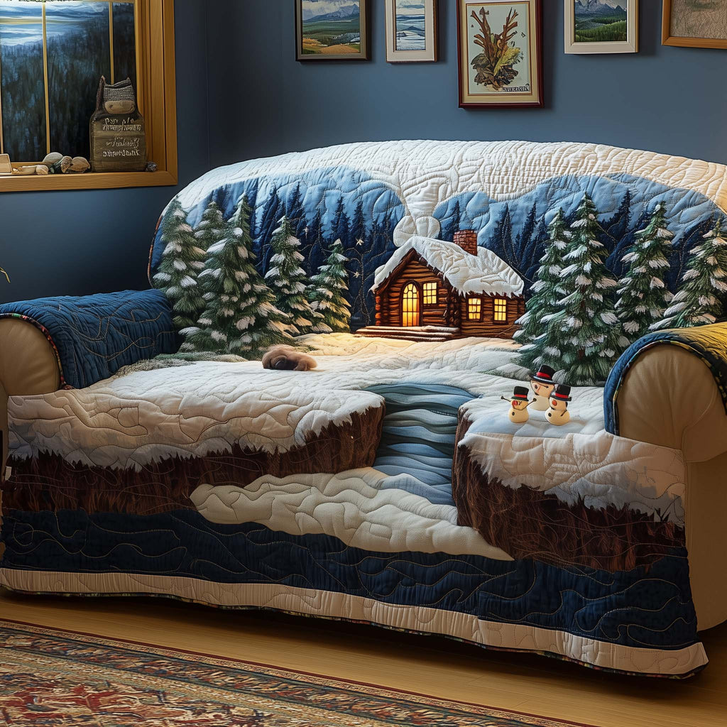 Cabin Snowmen Quilted Sofa Cover Fall Halloween Decor For Sofa Couch