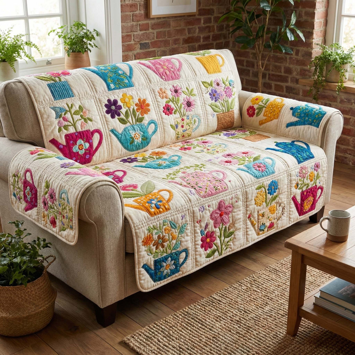 Spring Teapot Garden Quilted Sofa Cover Fall Halloween Decor For Sofa Couch