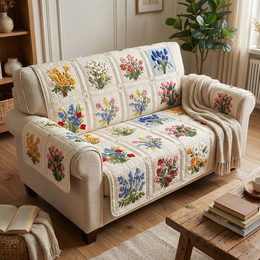 Wildflower Patchwork Quilted Sofa Cover Fall Halloween Decor For Sofa Couch