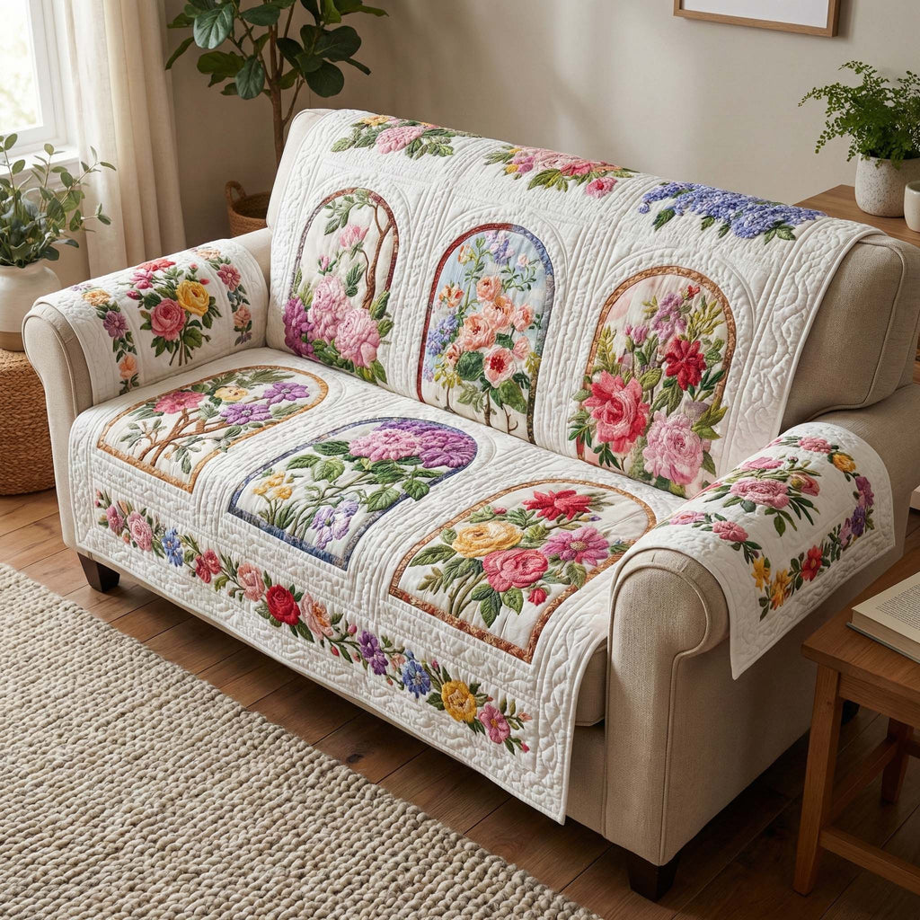 Rose Window Garden Quilted Sofa Cover Fall Halloween Decor For Sofa Couch
