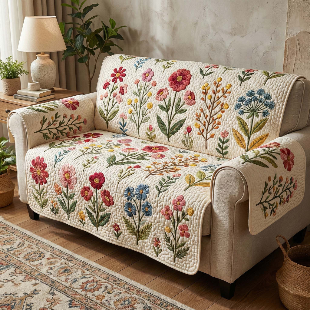 Botanical Meadow Quilted Sofa Cover Fall Halloween Decor For Sofa Couch