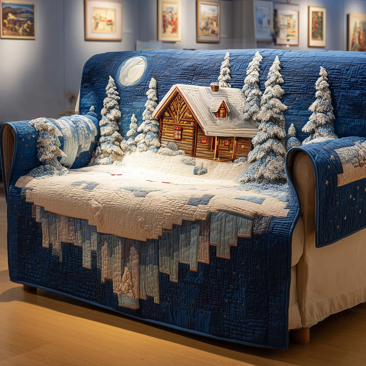 Moonlit Cabin Quilted Sofa Cover Fall Halloween Decor For Sofa Couch