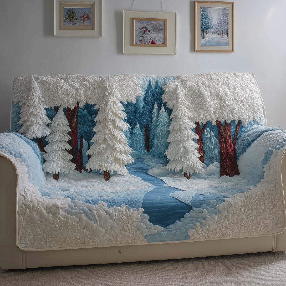 Winter River Quilted Sofa Cover Fall Halloween Decor For Sofa Couch