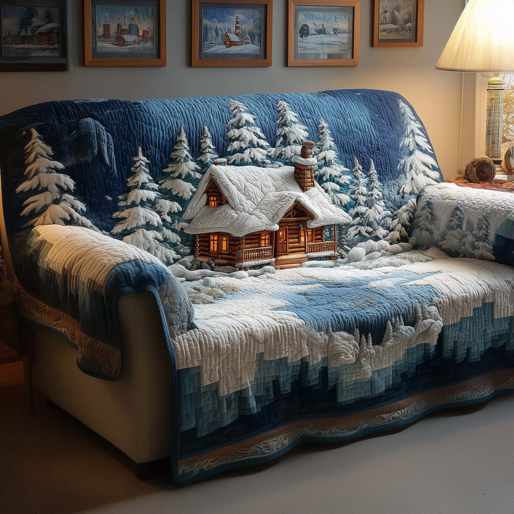 Snowy Cabin Quilted Sofa Cover Fall Halloween Decor For Sofa Couch