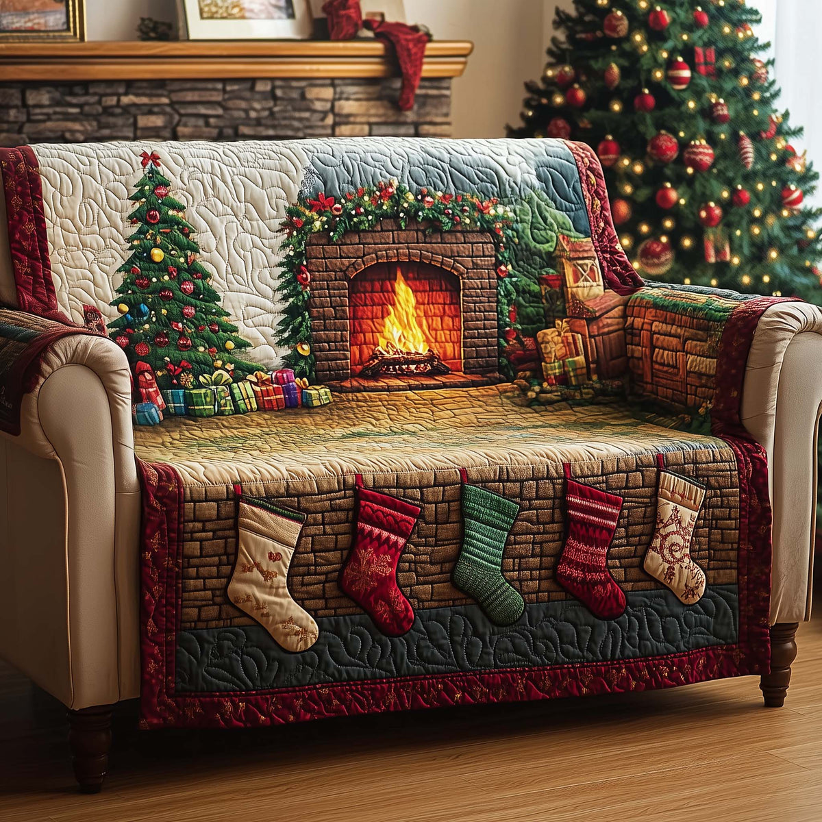 Stocking Fireplace Quilted Sofa Cover Fall Halloween Decor For Sofa Couch