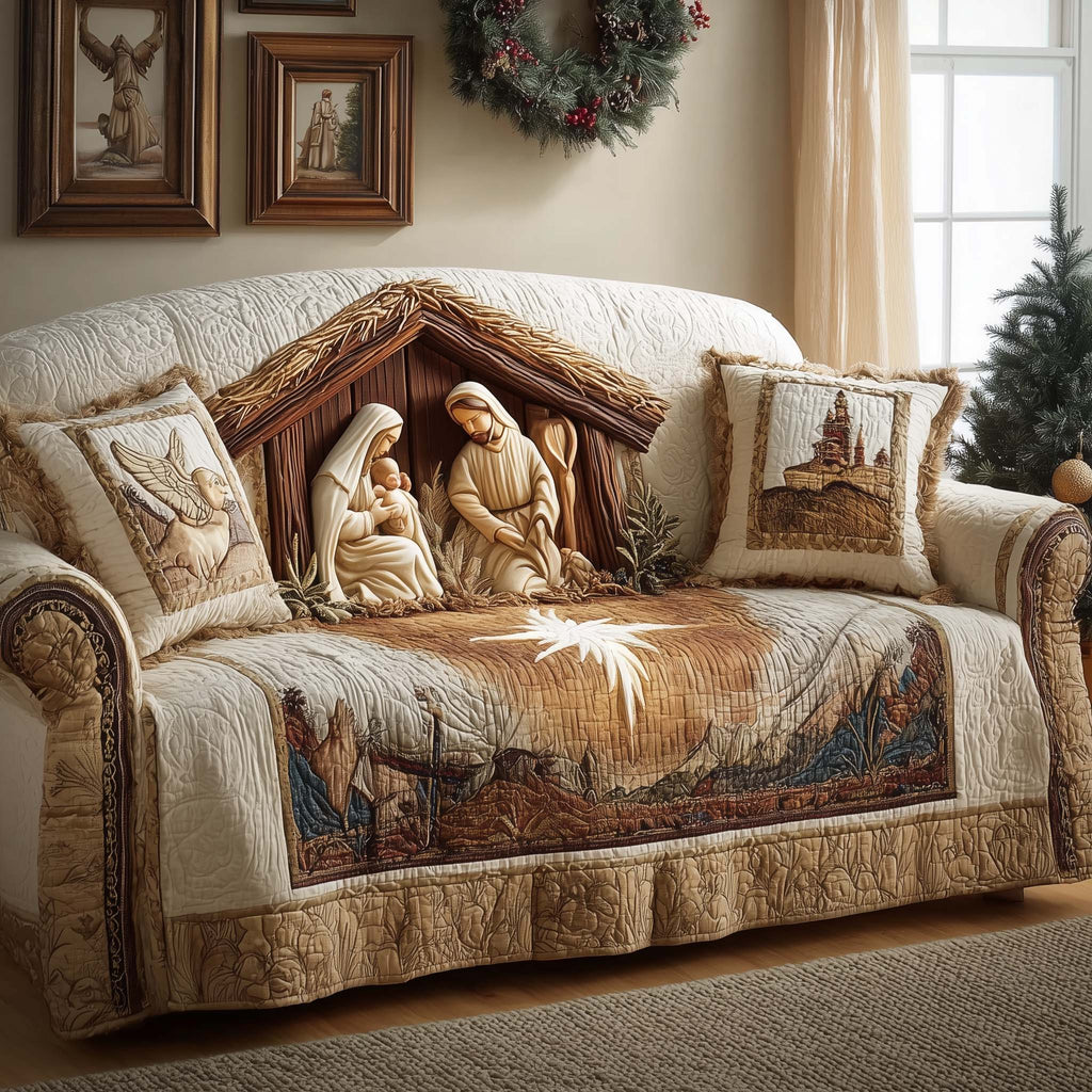 Nativity Scene Quilted Sofa Cover Fall Halloween Decor For Sofa Couch