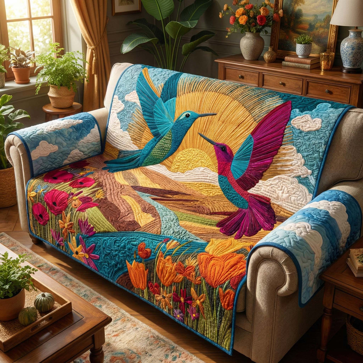 Golden Sky Quilted Sofa Cover Fall Halloween Decor For Sofa Couch