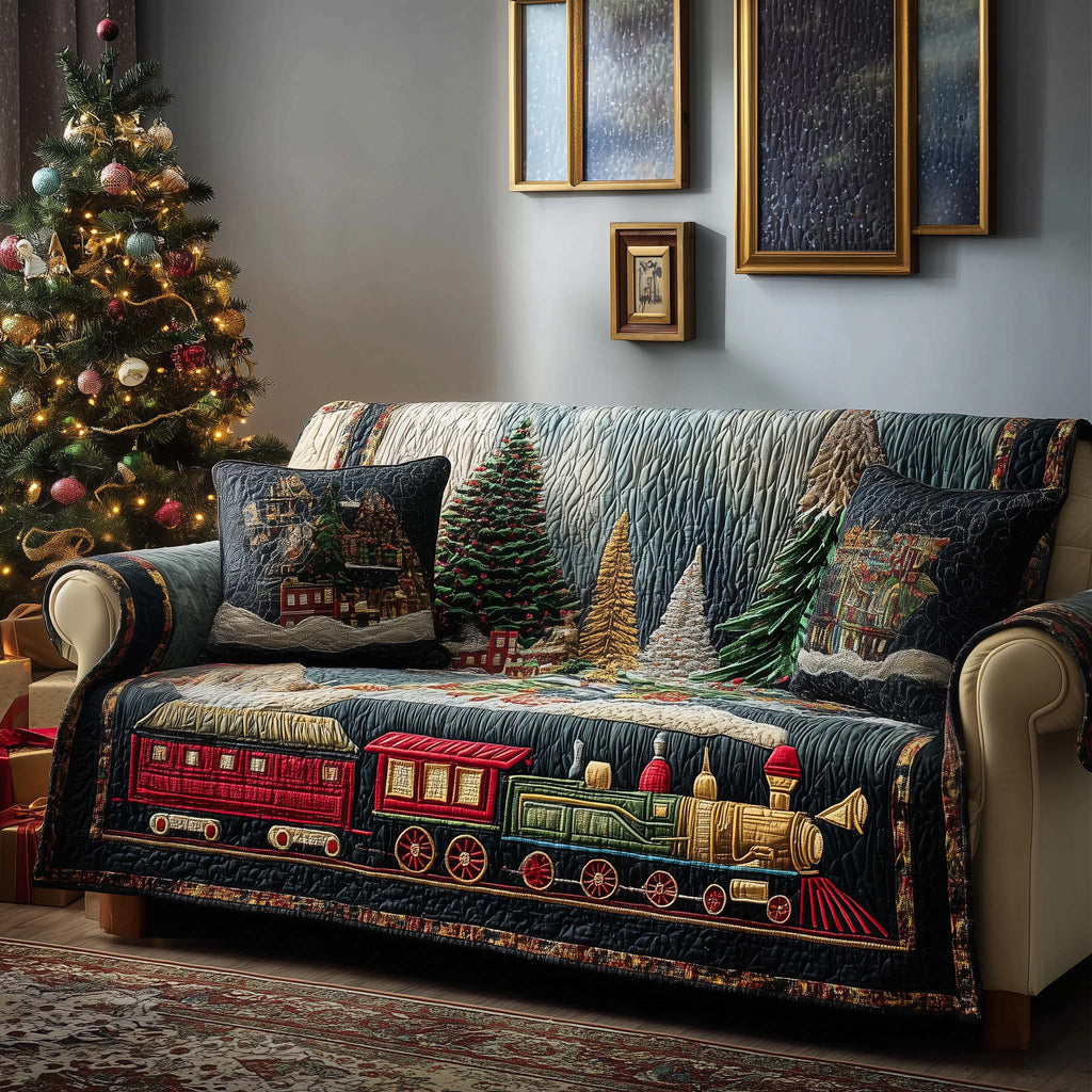 Christmas Train Quilted Sofa Cover Fall Halloween Decor For Sofa Couch