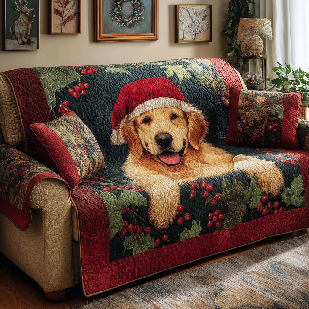 Holly Pup Quilted Sofa Cover Fall Halloween Decor For Sofa Couch