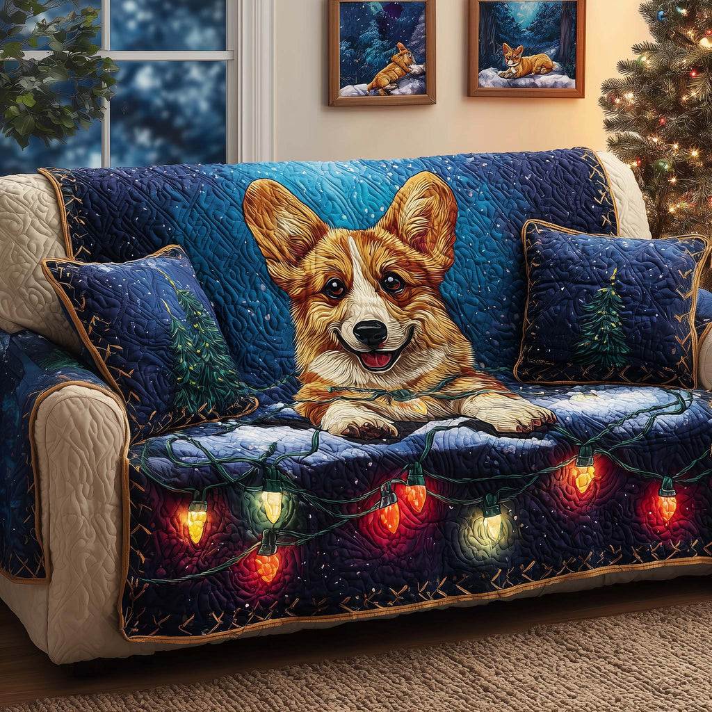 Corgi Lights Quilted Sofa Cover Fall Halloween Decor For Sofa Couch