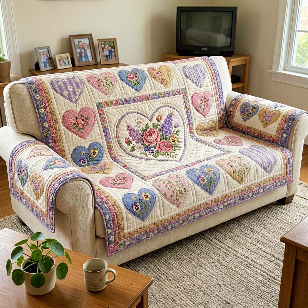 Floral Embrace Quilted Sofa Cover Fall Halloween Decor For Sofa Couch