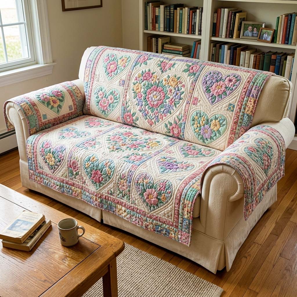Garden Heart Quilted Sofa Cover Fall Halloween Decor For Sofa Couch