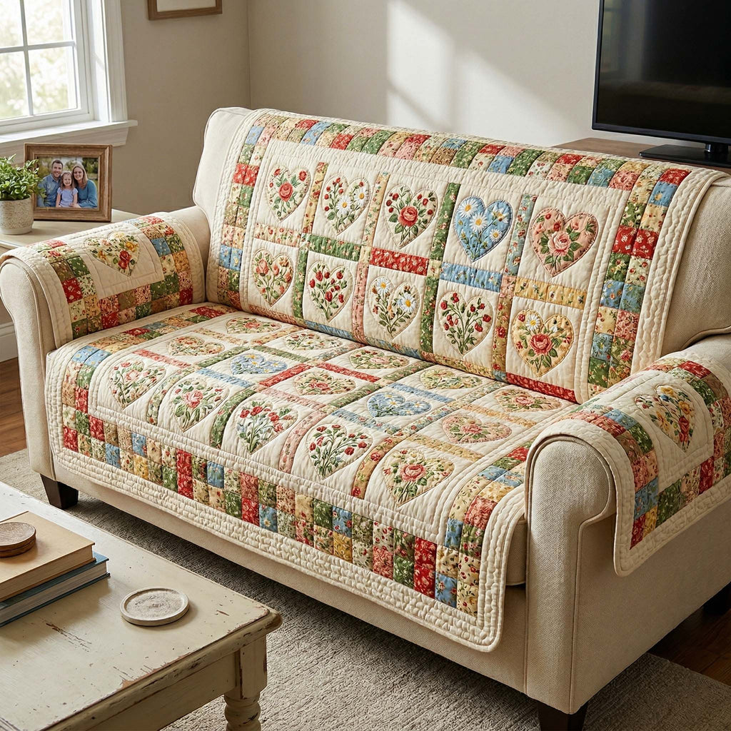 Spring Heart Quilted Sofa Cover Fall Halloween Decor For Sofa Couch