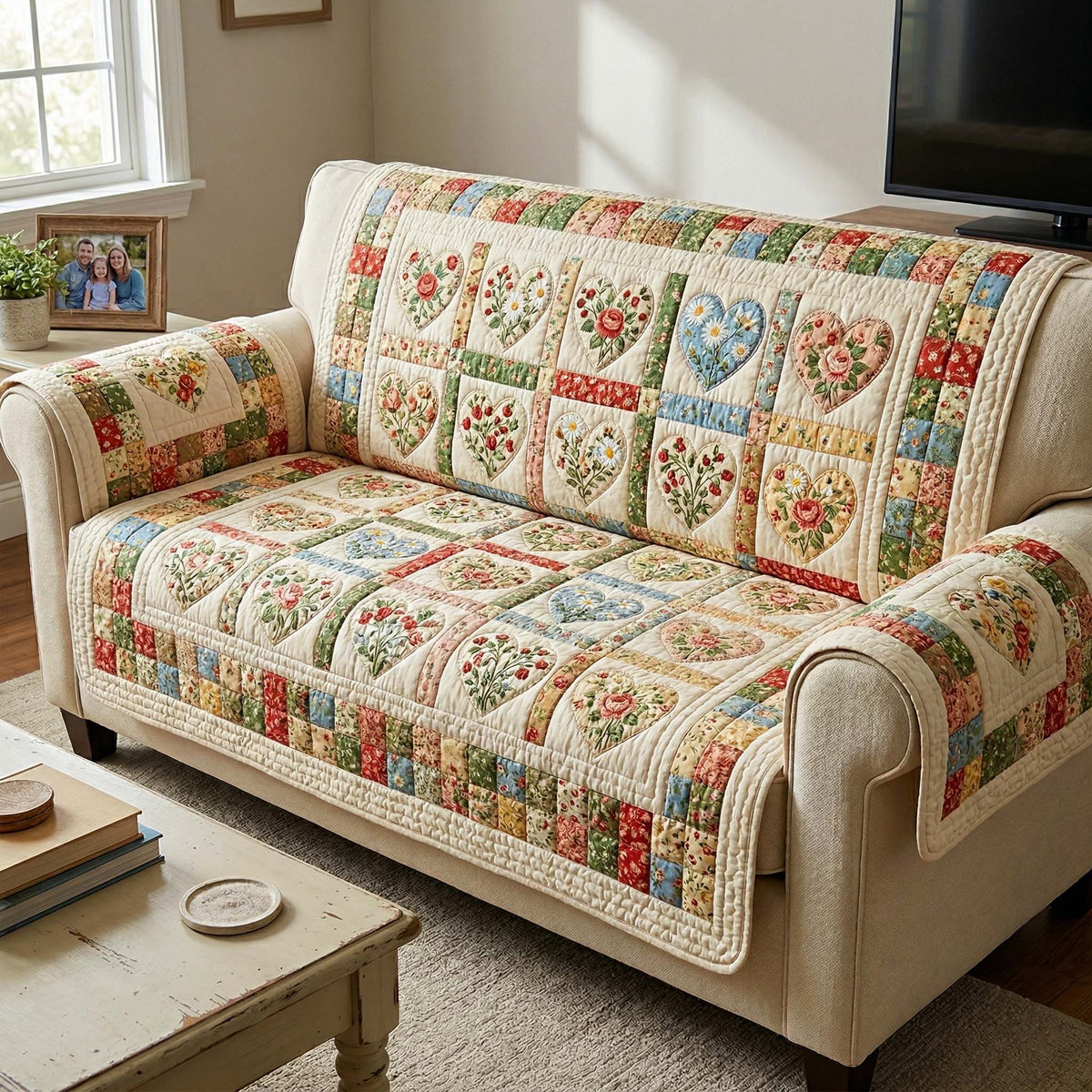 Spring Heart Quilted Sofa Cover Fall Halloween Decor For Sofa Couch