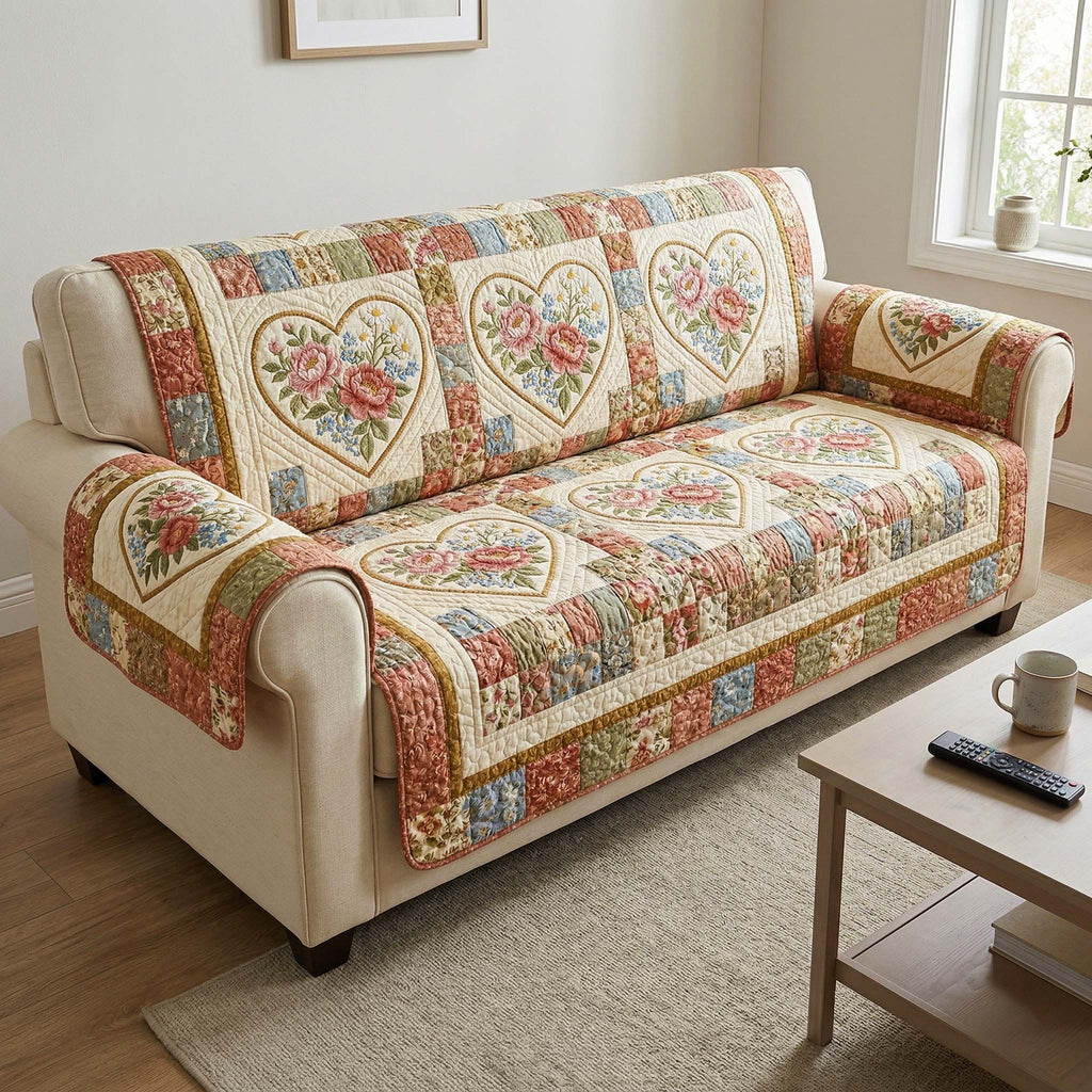 Radiant Blossom Quilted Sofa Cover Fall Halloween Decor For Sofa Couch