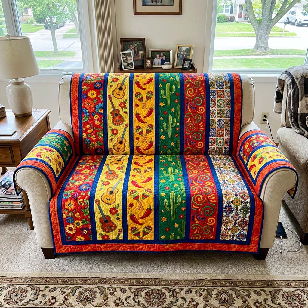 Fiesta Stripes Quilted Sofa Cover Fall Halloween Decor For Sofa Couch