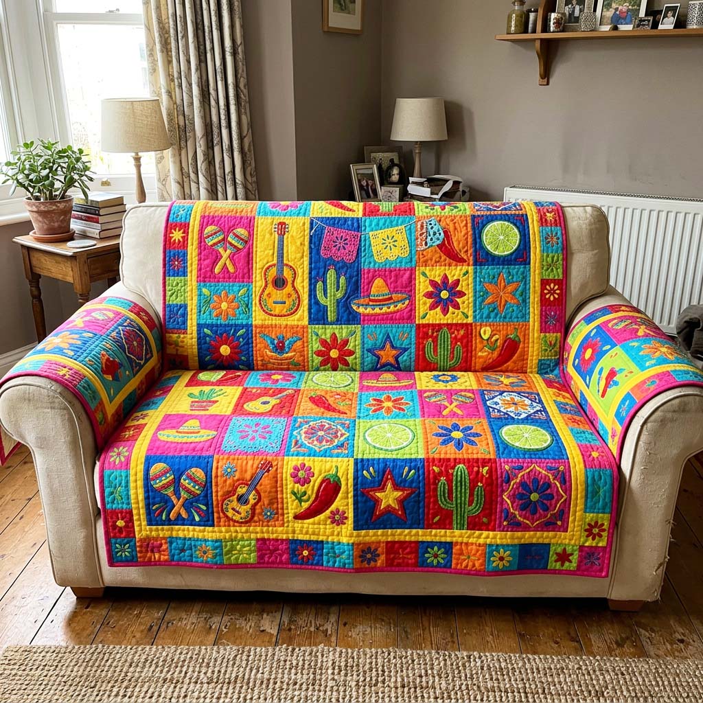 Fiesta Tiles Quilted Sofa Cover Fall Halloween Decor For Sofa Couch