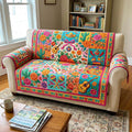 Floral Fiesta Quilted Sofa Cover Fall Halloween Decor For Sofa Couch