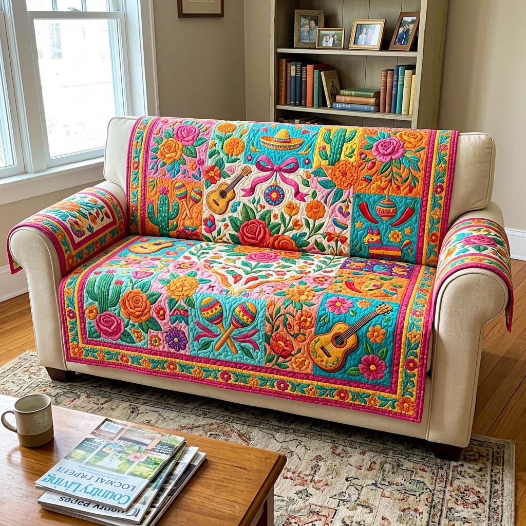 Floral Fiesta Quilted Sofa Cover Fall Halloween Decor For Sofa Couch