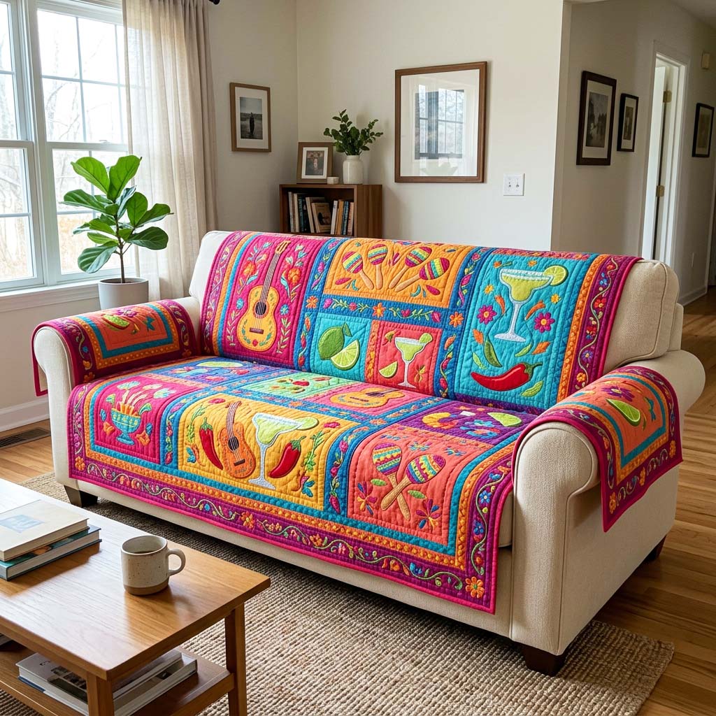 Fiesta Drinks Quilted Sofa Cover Fall Halloween Decor For Sofa Couch