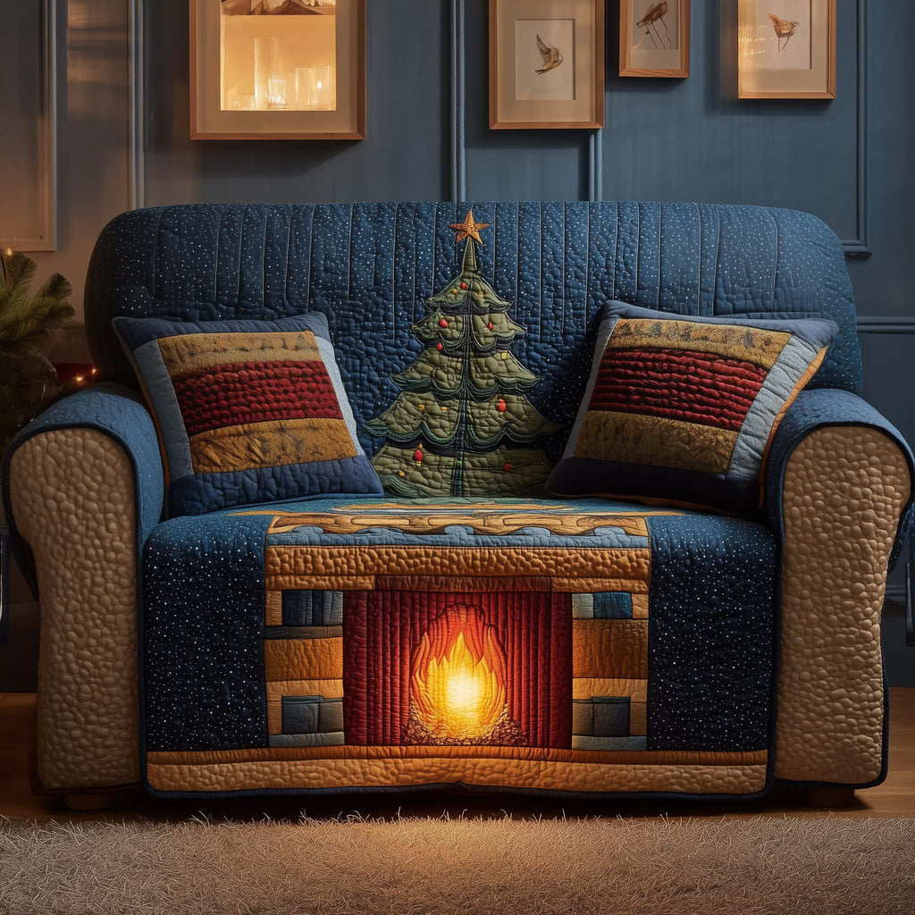 Cozy Fireplace Quilted Sofa Cover Fall Halloween Decor For Sofa Couch