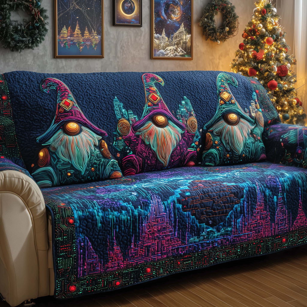 Neon Gnomes Quilted Sofa Cover Fall Halloween Decor For Sofa Couch