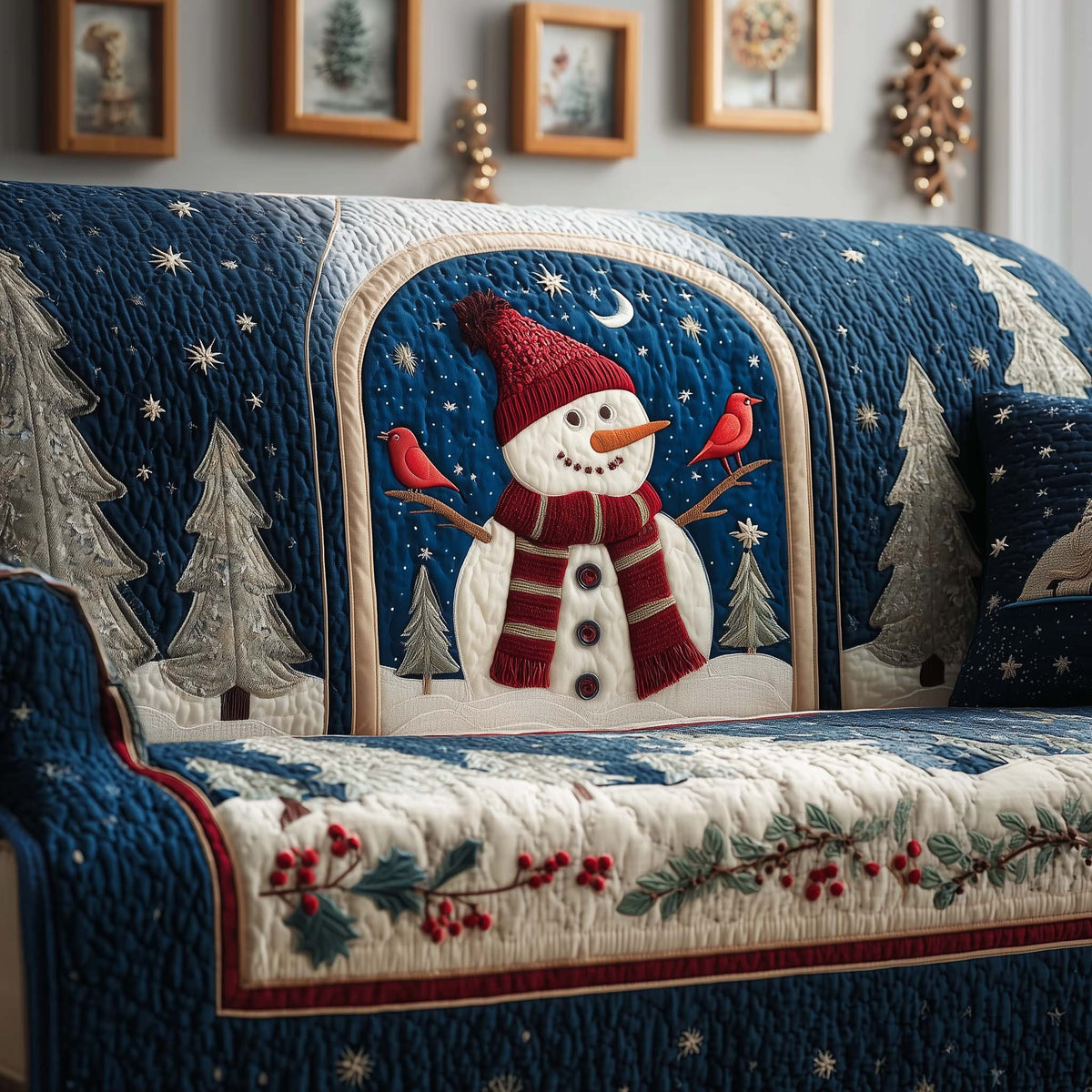 Cardinal Snow Quilted Sofa Cover Fall Halloween Decor For Sofa Couch
