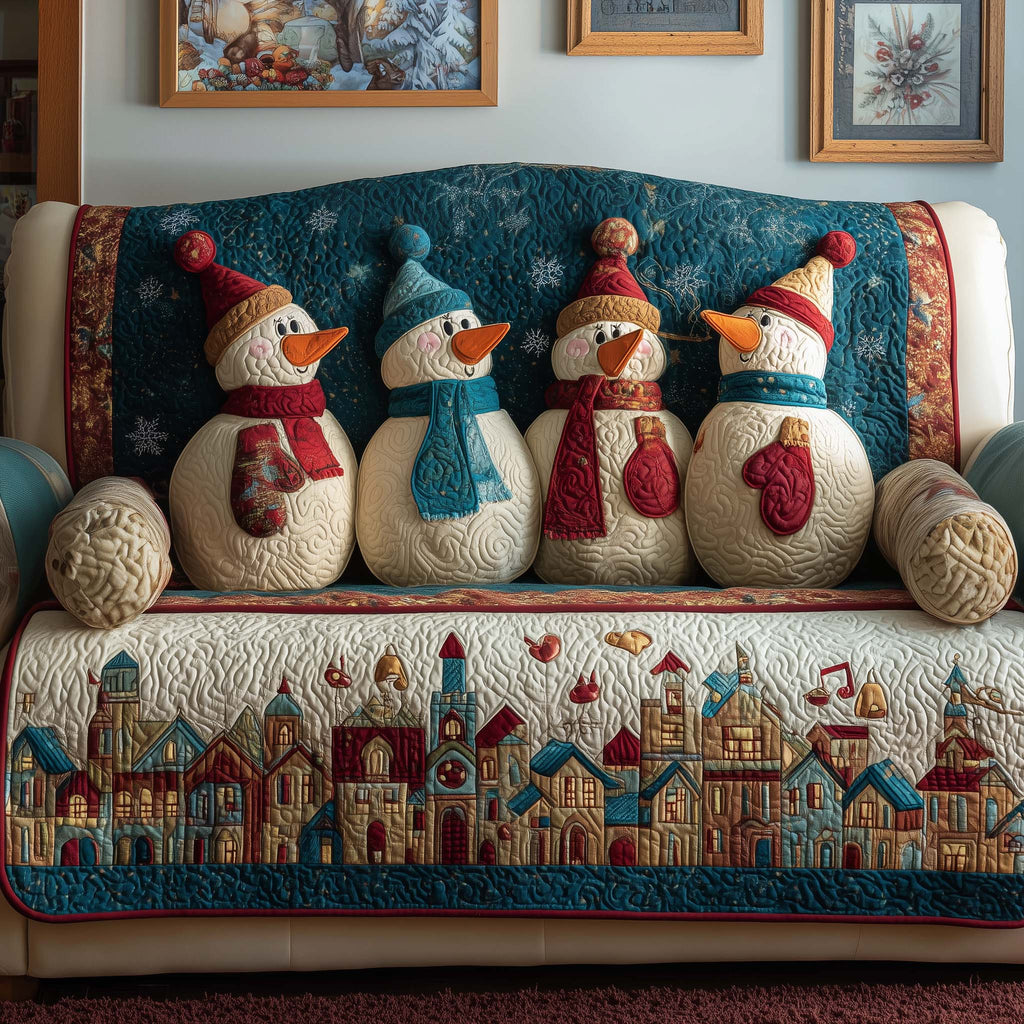 Village Snowmen Quilted Sofa Cover Fall Halloween Decor For Sofa Couch