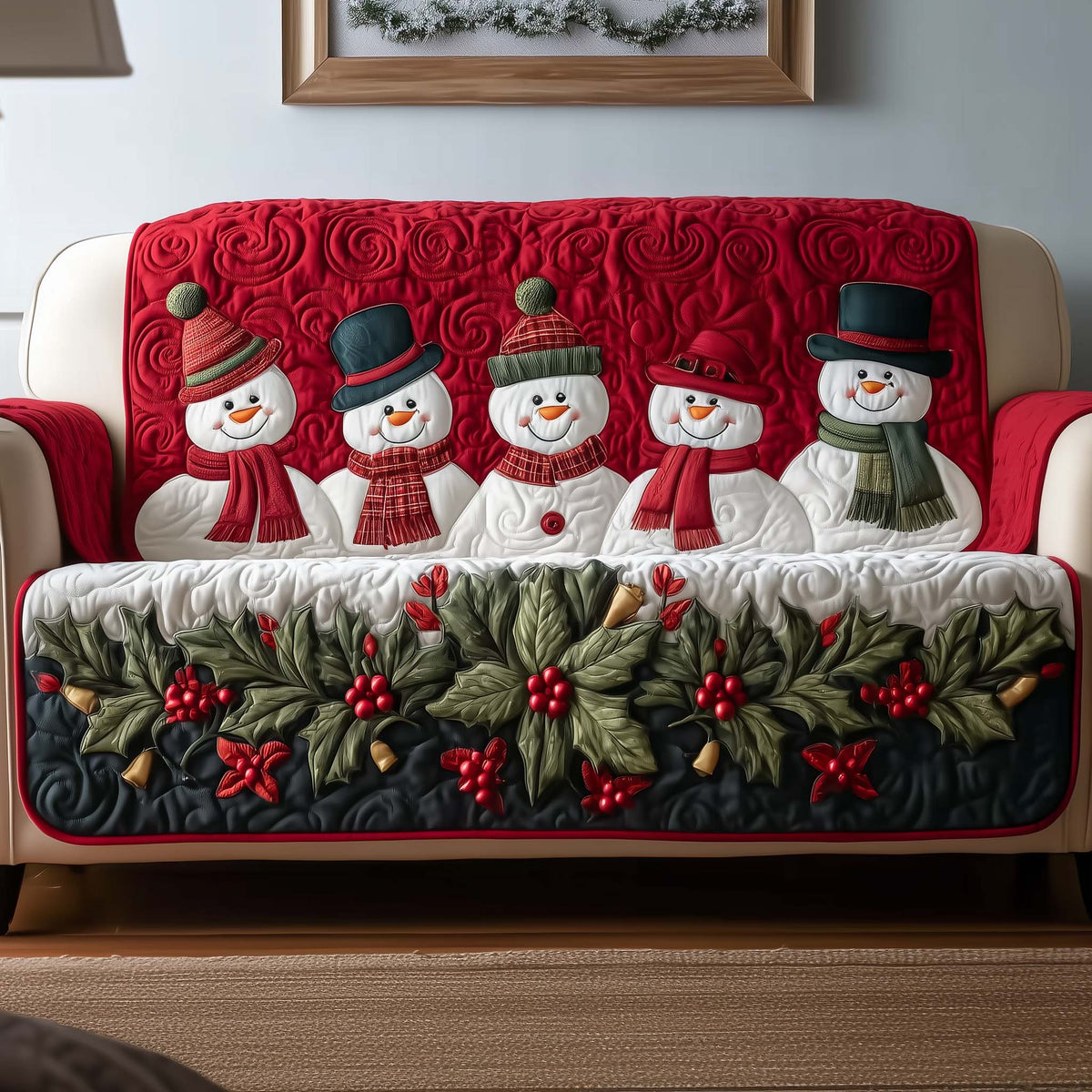 Jolly Snowman Quilted Sofa Cover Fall Halloween Decor For Sofa Couch