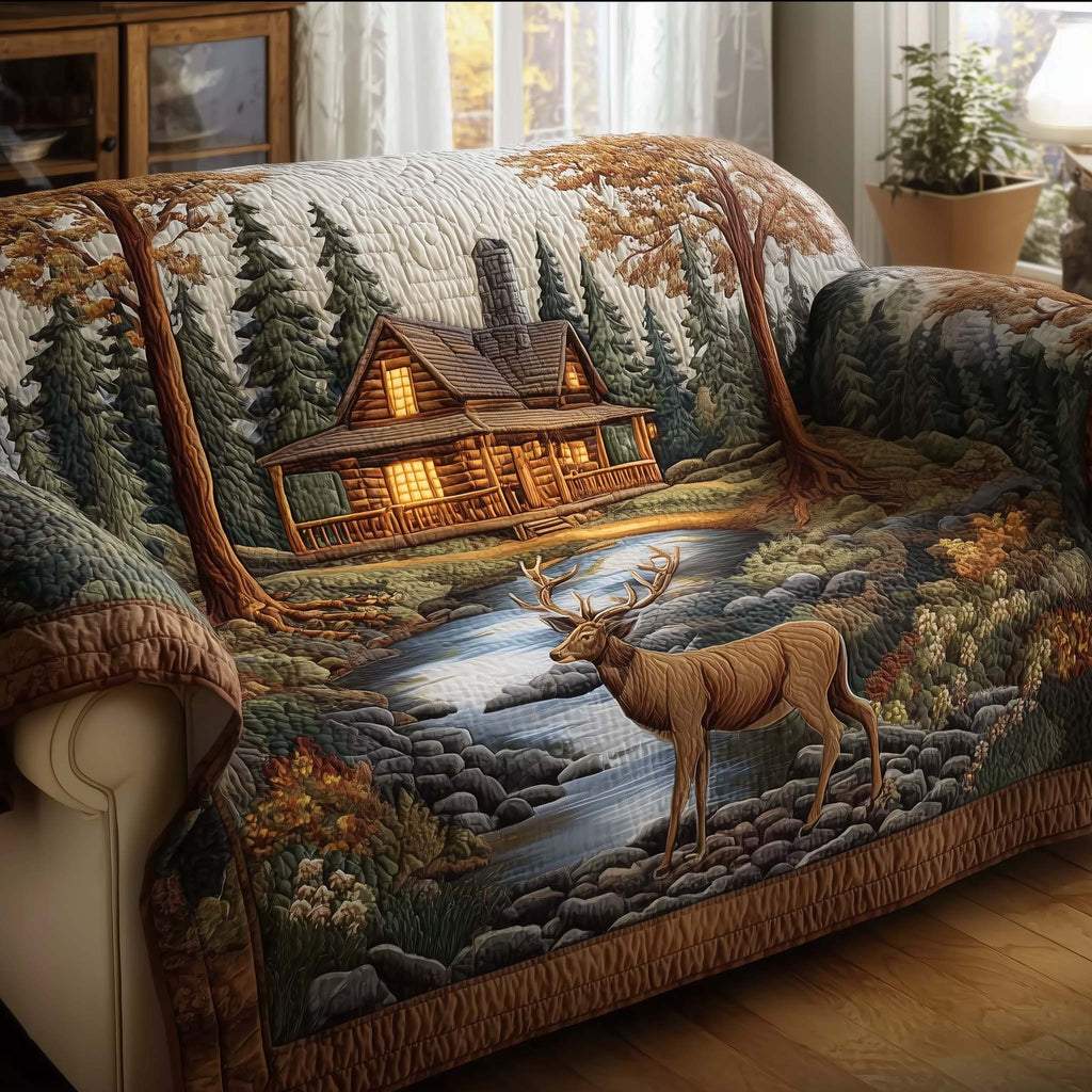 Log Cabin Quilted Sofa Cover Fall Halloween Decor For Sofa Couch