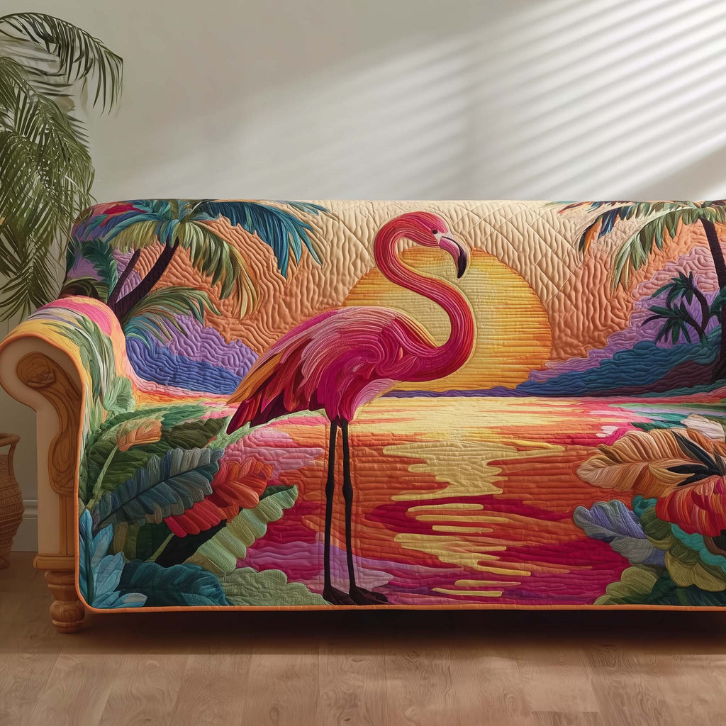 Flamingo Lagoon Quilted Sofa Cover Fall Halloween Decor For Sofa Couch