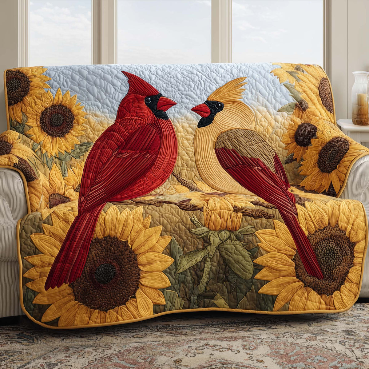 Love Nest Cardinals Quilted Sofa Cover Fall Halloween Decor For Sofa Couch