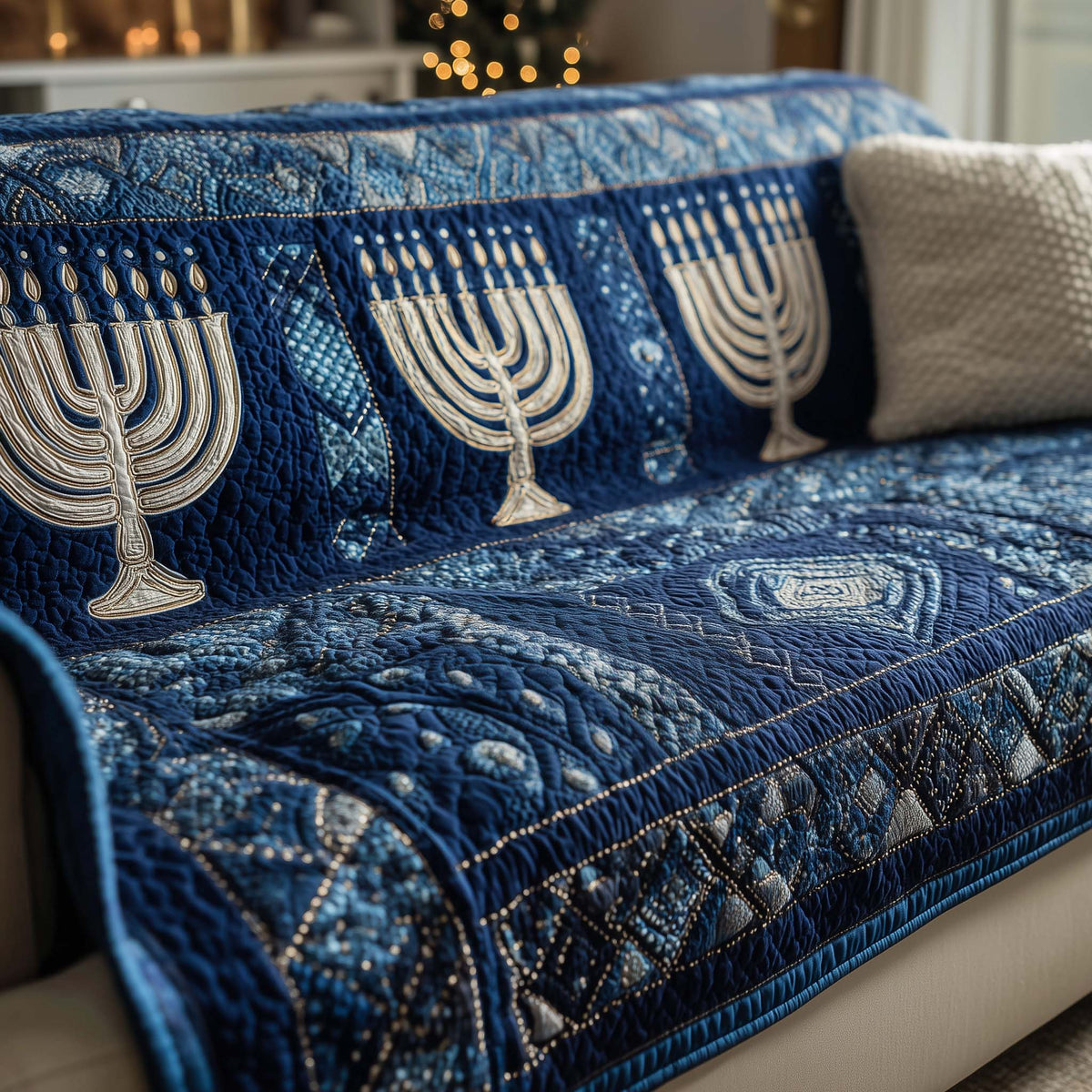 Hanukkah Quilted Sofa Cover Fall Halloween Decor For Sofa Couch