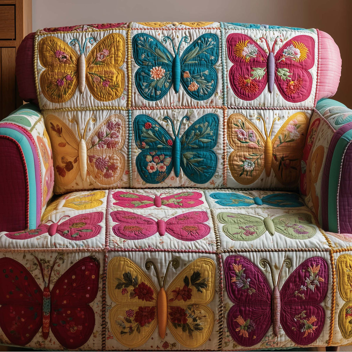 Patchy Butterfly Quilted Sofa Cover Fall Halloween Decor For Sofa Couch